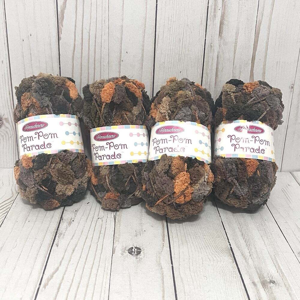 Herrschners Pom-Pom Parade Lot of 4 Skeins of Yarn Brown Rust Gray